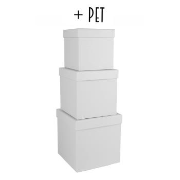 SADA PAPIEROVÝCH KRABÍC, PLASTOVÁ VLOŽKA, 3 KUSY, KOCKA, BIELA