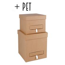 SADA PAPIEROVÝCH ŠKATÚĽ S PLASTOVOU VLOŽKOU A ZÁSUVKOU, 2 KUSY, KOCKA, PRÍRODNÁ