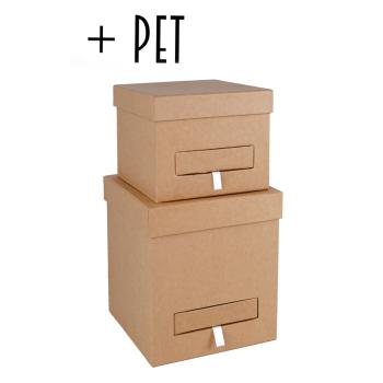 SADA PAPIEROVÝCH ŠKATÚĽ S PLASTOVOU VLOŽKOU A ZÁSUVKOU, 2 KUSY, KOCKA, PRÍRODNÁ