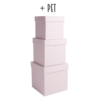 SADA PAPIEROVÝCH ŠKATULIEK S PLASTOVOU VLOŽKOU, 3 KUSY, KOCKA, VINTAGE PINK