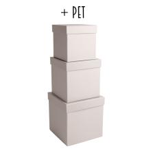 SADA PAPIEROVÝCH ŠKATULIEK, PLASTOVÁ VLOŽKA, 3 KUSY, KOCKA, VINTAGE KRÉMOVÁ