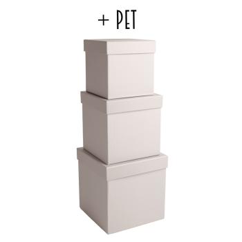 SADA PAPIEROVÝCH ŠKATULIEK, PLASTOVÁ VLOŽKA, 3 KUSY, KOCKA, VINTAGE KRÉMOVÁ