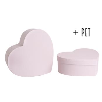 SADA PAPIEROVÝCH ŠKATULIEK S PLASTOVOU VLOŽKOU, 2 KUSY, V TVARE SRDCA, VINTAGE PINK