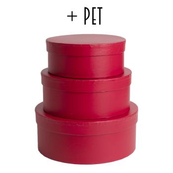 SADA PAPIEROVÝCH ŠKATULIEK S PLASTOVOU VLOŽKOU, 3 KUSY, OKRÚHLA, ŠARLÁTOVO ČERVENÁ