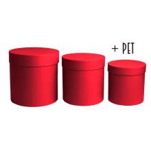 SADA PAPIEROVÝCH ŠKATULIEK S PLASTOVOU VLOŽKOU, 3 KUSY, OKRÚHLA, ŠARLÁTOVO ČERVENÁ