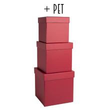 SADA PAPIEROVÝCH ŠKATULIEK S PLASTOVOU VLOŽKOU, 3 KUSY, KOCKA, ŠARLÁTOVO ČERVENÁ