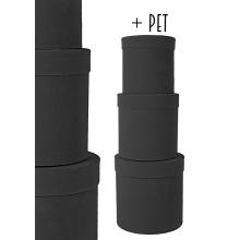 PAPIEROVÁ ŠKATUĽA S FLOKOM, 3 KUSY, OKRÚHLA, FLOK, ČIERNA