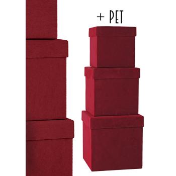 PAPIEROVÁ ŠKATUĽA S FLOKOM, 3 KUSY, KOCKOVANÁ, BORDOVÁ