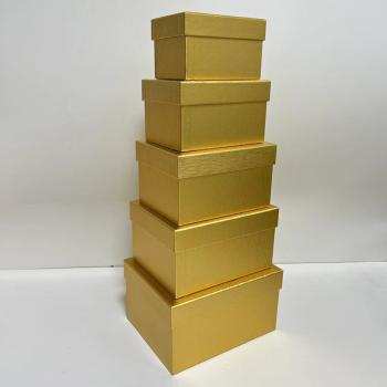 SADA PAPIEROVÝCH ŠKATULIEK, 5 KUSOV, OBDĹŽNIKOVÁ, EXKLUZÍVNA ZLATÁ