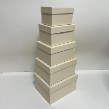 SADA PAPIEROVÝCH KRABÍC, 5 KUSOV, OBDĹŽNIKOVÁ, VINTAGE KRÉMOVÁ