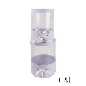 SADA PAPIEROVÝCH KRABÍC, 2 KUSY, OKRÚHLE, S OKIENKOM, KRAFT BIELY PET