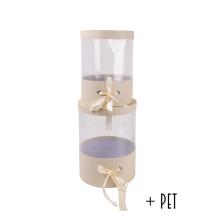 SADA PAPIEROVÝCH KRABÍC, 2 KUSY, OKRÚHLE, S OKIENKOM, VINTAGE KRÉMOVÁ