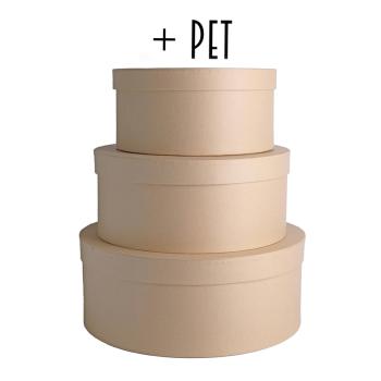 SADA PAPIEROVÝCH ŠKATÚĽ S PLASTOVOU VLOŽKOU, 3 KUSY, OKRÚHLA, PRÍRODNÁ