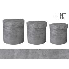 SADA PAPIEROVÝCH ŠKATÚĽ, 3 KUSY, OKRÚHLA, BETÓNOVÁ SIVÁ