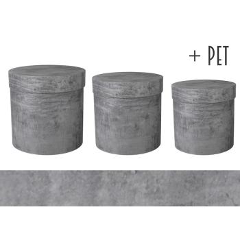 SADA PAPIEROVÝCH ŠKATÚĽ, 3 KUSY, OKRÚHLA, BETÓNOVÁ SIVÁ