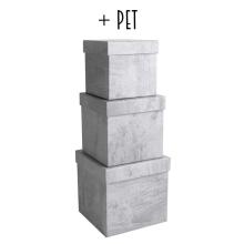 SADA PAPIEROVÝCH ŠKATÚĽ, 3 KUSY, KOCKA, BETÓNOVÁ SIVÁ