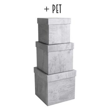 SADA PAPIEROVÝCH ŠKATÚĽ, 3 KUSY, KOCKA, BETÓNOVÁ SIVÁ