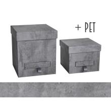 SADA PAPIEROVÝCH ŠKATÚĽ, 2 KUSY, SO ZÁSUVKAMI, BETÓNOVÁ SIVÁ