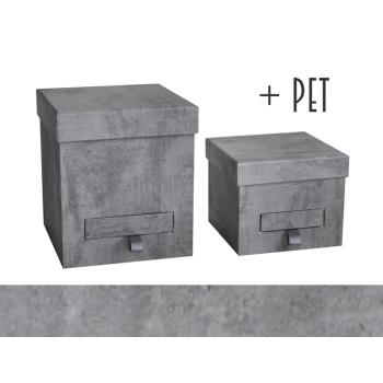 SADA PAPIEROVÝCH ŠKATÚĽ, 2 KUSY, SO ZÁSUVKAMI, BETÓNOVÁ SIVÁ