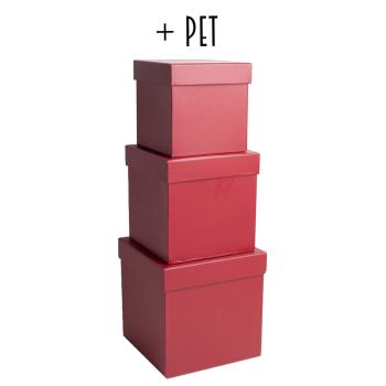 SADA PAPIEROVÝCH ŠKATÚĽ, 3 KUSY, KOCKA, SAMBA ČERVENÁ