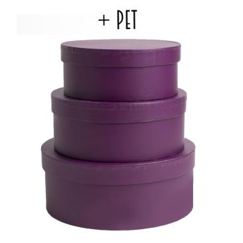 SADA PAPIEROVÝCH KRABÍC, 3 KUSY, OKRÚHLY TVAR, PURPUROVO-FIALOVÁ