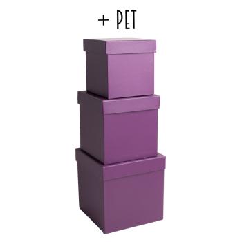 SADA PAPIEROVÝCH KRABÍC, 3 KUSY, KOCKOVÁ, PURPUROVO-FIALOVÁ