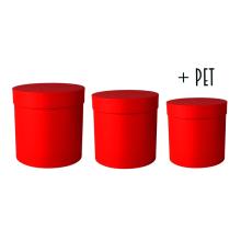 SADA PAPIEROVÝCH KRABÍC, 3 KUSY, OKRÚHLY TVAR, PRETEKÁRSKA ČERVENÁ