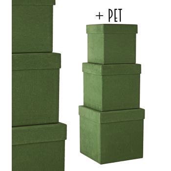 SADA PAPIEROVÝCH KRABÍC, 3 KUSY, KOCKA, TMAVOZELENÁ