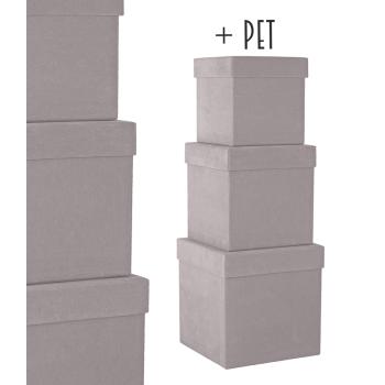 PAPIEROVÝ BOX S FLOKOM, 3 KUSY, KOCKA, BETÓNOVÁ SIVÁ