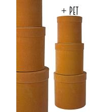 PAPIEROVÁ ŠKATUĽKA FLOCKED SET, 3 KUSY, OKRÚHLA, HNEDÁ