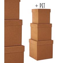 PAPIEROVÁ ŠKATUĽKA FLOCKED SET, 3 KUSY, KOCKA, HNEDÝ NUGET