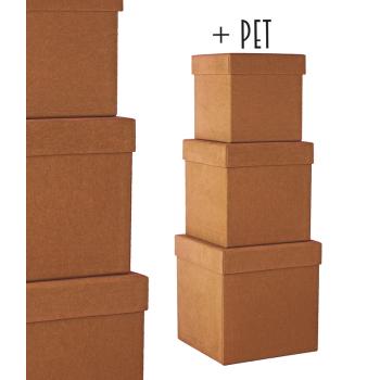 PAPIEROVÁ ŠKATUĽKA FLOCKED SET, 3 KUSY, KOCKA, HNEDÝ NUGET