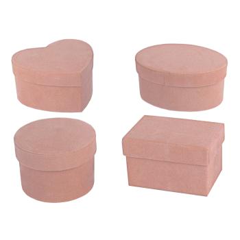 SADA PAPIEROVÝCH KRABÍC, 4 KUSY, NIEKOĽKO DRUHOV, RUŽOVO-HNEDÁ