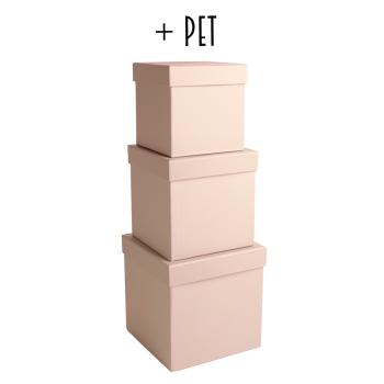 SADA PAPIEROVÝCH KRABÍC, 3 KUSY, ŠTVORCOVÁ, KRÉMOVÁ RUŽOVÁ + PET