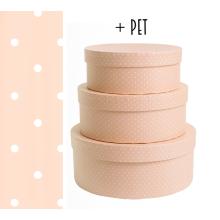 SADA PAPIEROVÝCH ŠKATÚĽ, 3 KUSY, OKRÚHLA, KRÉMOVO RUŽOVÁ, S TICHÝMI KOLÍČKAMI