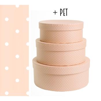 SADA PAPIEROVÝCH ŠKATÚĽ, 3 KUSY, OKRÚHLA, KRÉMOVO RUŽOVÁ, S TICHÝMI KOLÍČKAMI