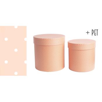 SADA PAPIEROVÝCH KRABÍC, 2 KUSY, OKRÚHLA, KRÉMOVO RUŽOVÁ, S TICHÝMI KOLÍČKAMI