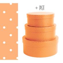 SADA PAPIEROVÝCH ŠKATULIEK, 3 KUSY, OKRÚHLA, MELÓN, TICHO S BODKAMI + ZVIERATKO