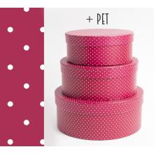 SADA PAPIEROVÝCH KRABÍC, 3 KUSY, OKRÚHLA, PERZSKÁ ČERVENÁ, S TICHÝMI BODKAMI + ZVIERATKO