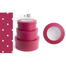 SADA PAPIEROVÝCH KRABÍC, 3 KUSY, OKRÚHLE, S OKIENKOM, PERZSKÁ ČERVENÁ, TICHÉ BODKY + ZVIERATKO