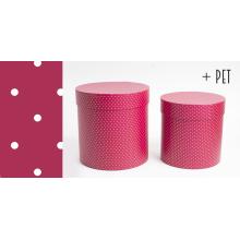 SADA PAPIEROVÝCH KRABÍC, 2 KUSY, OKRÚHLA, PERZSKÁ ČERVENÁ, S TICHÝMI BODKAMI + ZVIERATKO