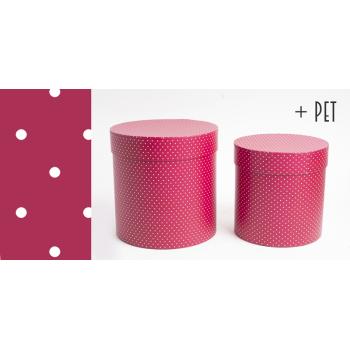 SADA PAPIEROVÝCH KRABÍC, 2 KUSY, OKRÚHLA, PERZSKÁ ČERVENÁ, S TICHÝMI BODKAMI + ZVIERATKO