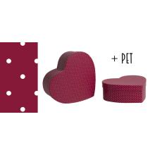 PAPIEROVÁ SADA 2 KRABÍC V TVARE SRDCA, PERZSKÁ ČERVENÁ, S TICHÝMI BODKAMI + ZVIERATKO