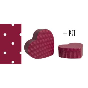 PAPIEROVÁ SADA 2 KRABÍC V TVARE SRDCA, PERZSKÁ ČERVENÁ, S TICHÝMI BODKAMI + ZVIERATKO