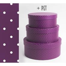 SADA PAPIEROVÝCH ŠKATULIEK, 3 KUSY, OKRÚHLA, BOBUĽOVÁ KONZERVA, S TICHÝMI BODKAMI + ZVIERATKO