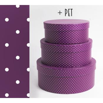 SADA PAPIEROVÝCH ŠKATULIEK, 3 KUSY, OKRÚHLA, BOBUĽOVÁ KONZERVA, S TICHÝMI BODKAMI + ZVIERATKO