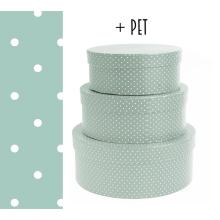 SADA PAPIEROVÝCH KRABÍC, 3 KUSY, OKRÚHLA, ĽADOVO ZELENÁ, TICHÉ BODKY + ZVIERATKO