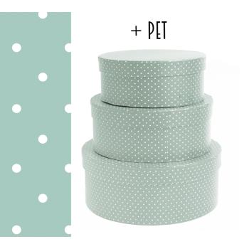 SADA PAPIEROVÝCH KRABÍC, 3 KUSY, OKRÚHLA, ĽADOVO ZELENÁ, TICHÉ BODKY + ZVIERATKO