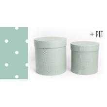 SADA PAPIEROVÝCH KRABÍC, 2 KUSY, OKRÚHLA, ĽADOVO ZELENÁ, TICHÉ BODKY + ZVIERATKO