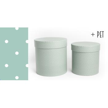 SADA PAPIEROVÝCH KRABÍC, 2 KUSY, OKRÚHLA, ĽADOVO ZELENÁ, TICHÉ BODKY + ZVIERATKO